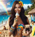 Woman with dog and icecream