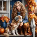 Little Autumn Girl with dog