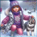 Girl with her huskies