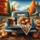 Pickup with dog in Autumn
