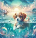 Cute Dog Swimming in the Ocean
