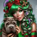 Christmas elf with her beautiful dog