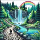 Bear wlking down cobblestone path