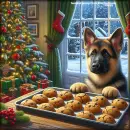 Shepherd eyeing Christmas cookies 
