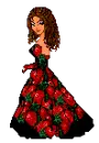 girl witha black dress with roses on it