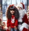 Cute girl sitting on Santa's knee