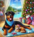 beautiful dog and cat/Summer Christmas