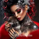 Beautiful woman with wolf puppies