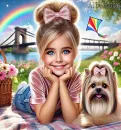 A girl and her dog having a Picnic.
