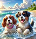 Two cute Dogs, at the Beach 