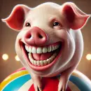 Smiling pig on a ball