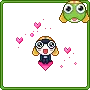 tamama sitting on a heart
