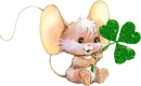 litle mouse holding a clover