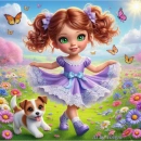 Cute little girl and her puppy