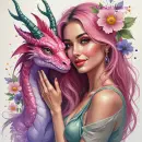 Beautiful girl with her dragon