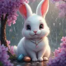Cute Easter bunny in the rain