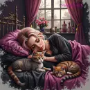 Girl sleep with cat's