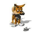 cat looking at a rat 3d
