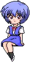 sitting doll with blue hair