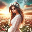 Beautiful Woman in a Field of Flowers