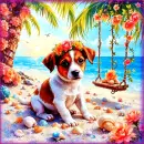 Jack Russell Puppy On The Beach Summer Background