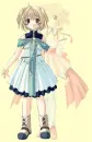 girl with blue and pink dress