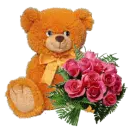 teddy bear holding rose bouquet