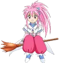 pink anime woman in a broom