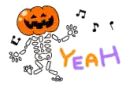 dancing pumpkin head skeleton