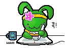 green bunny drawing on her tablet