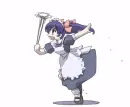 anime maid doing a trick