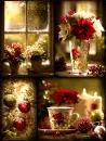 Christmas Coffee, Poinsettias And Sparkles Background