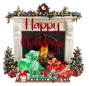 happy holidays fireplace scene