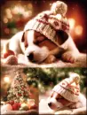 Sleepy Christmas Terrier Puppy Collage Background
