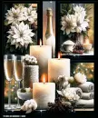 Candles, Champagne, Sparkles & Snow New Year Winter Collage Background Version 3