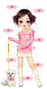 pink doll and puppy
