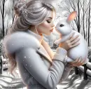 Winter Bunny Girl (Black & White Effect)