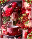 Coffee, Roses, Hearts and Sparkles Valentine's Day Background Collage - Style 1