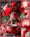 Coffee, Roses, Hearts & Sparkles Valentine's Day Background Collage - Style 2