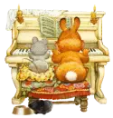 mouse and bunny playing the piano