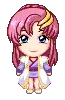 pink doll in a purple kimono