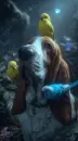 Dog and birds