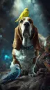 Dog and birds