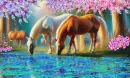 horses drinking