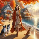 Beach Walk. Autumn Girl