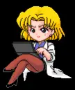 sitting anime lady with laptop