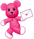 pink bear with a letter