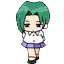 green anime girl walking