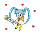 blue anime girl shooting a heart