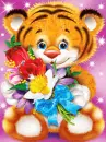 tiger holding bouquet